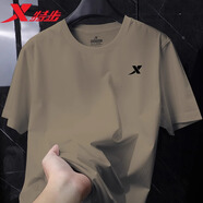 特步（XTEP）運動短袖t恤男速干衣夏季新款冰絲健身上衣寬松休閑薄款跑步半袖 椰樹棕-純棉款 S 165