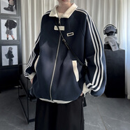 塵行者美式夾克男外套男休閑寬松春秋季飛行員高街潮牌原宿風(fēng)棒球上衣服 JK22藍色 L