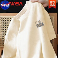 NASA ABOUT官方聯(lián)名重磅我很好印花圓領(lǐng)短袖恤男女春夏休閑百搭純棉體恤上衣 杏色280克【IM OK 】 L