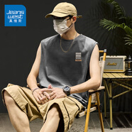 真維斯（Jeanswest）100%純棉背心男美式潮流街頭ins風(fēng)圓領(lǐng)無袖上衣男款戶外百搭汗衫 中灰#ZS花紋標(biāo)X 2XL 【不易變形】
