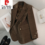 皮爾卡丹（pierre cardin）粉色燈芯絨西裝外套女2025新款小個(gè)子條絨春秋冬今年流行加厚西服 【金絲絨】咖啡色單件西裝 S