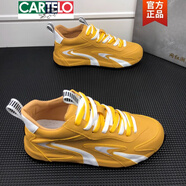 卡帝樂(lè )鱷魚(yú)（CARTELO）春秋新款運動(dòng)休閑鞋韓版百搭厚底增高包底老爹鞋網(wǎng)紅潮流帕拉鞋男 黃白色 四季單鞋 41