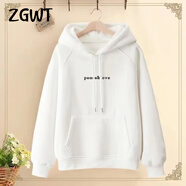 ZGWT輕奢高端品牌時(shí)尚連帽衛衣女寬松春秋新款秋冬加絨百搭印花上衣潮 白色pe-ve（春秋款） 3XL (150-170斤)