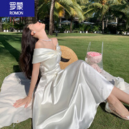 羅蒙（ROMON）女裝新款連衣裙女法式小眾禮服仙女蝴蝶結(jié)一字領(lǐng)抹胸長(zhǎng)裙2025春夏 白色 L