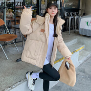 棉致連帽加厚棉服女新款秋冬季羽棉襖絨服女棉衣外套面包服不跑棉保暖 2302卡其色【高品質(zhì)】 M 90-115斤