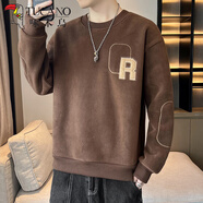 啄木鳥(niǎo)奧利絨衛衣男冬季上衣服加絨厚款保暖圓領(lǐng)百搭長(cháng)袖t恤男裝打底衫 3077焦糖色 XL (120-140斤)