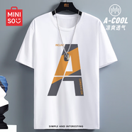 名創(chuàng)優(yōu)品（MINISO）夏季冰絲短袖男百搭體恤衫涼感透氣男款寬松運(yùn)動(dòng)男士速干t恤 白色(大傾斜字母) 5XL (體重230-260斤左右)
