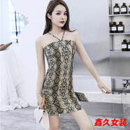 美安嘉時(shí)尚包臀裙新款性感吊帶抹胸修身百搭豹紋女士連衣裙吊帶裙一步裙 蛇皮杏 L