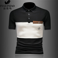 富貴鳥(niǎo)（FUGUINIAO）2025夏季新款英倫風(fēng)男士撞色拼接Polo.衫潮牌復(fù)古修身翻領(lǐng)短袖t恤 黑色 M