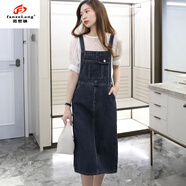 范哲狼（FANZELANG）牛仔背帶裙女夏韓版小個(gè)子洋氣減齡復古牛仔裙中長(cháng)款 牛仔背帶裙 S 建議100斤以下