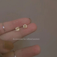 DidiZoo小香風(fēng)氣質(zhì)鋯石四葉草耳釘女小眾設(shè)計(jì)感配飾優(yōu)雅耳環(huán) 迷你玫瑰花耳釘(金色)