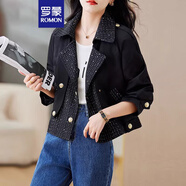 羅蒙小香風(fēng)歐貨短款洋氣風(fēng)衣外套女士2024春秋季新款漂亮減齡外套夾克 黑色 常規 M 90斤-105斤