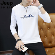 JEEP SPIRIT吉普品牌春季男士長(zhǎng)袖t恤圓領(lǐng)韓版潮流印花男裝打底衫上衣服秋衣 長(zhǎng)袖SP白色 M