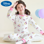 迪士尼兒童保暖內衣套裝純棉女童秋衣秋褲三層夾棉加厚星黛露寶寶線(xiàn)衣褲 美蒂芬碎花 130 130cm
