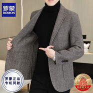 羅蒙雙面毛呢大衣男青年商務(wù)休閑羊毛呢子外套男秋冬季高端毛呢西裝男 DY3302卡其人字 3XL 建議165-180斤