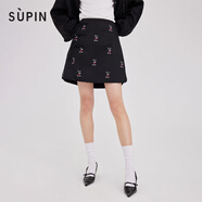 速品SUPIN女裝兔子繡花新中式半裙A字半身裙暗紋提花面料短裙 N13黑色 常規(guī) S