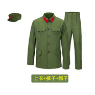 正宗的確良65式軍套裝軍干服老兵老紅軍戰友六五滌卡男女軍綠裝 四口袋綠色（上衣+褲子+帽） 正1號（高173-178重140-155斤)