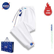 NASALIKE官方潮牌褲子男秋冬季寬松休閑褲加絨百搭純色男士運動(dòng)大碼衛長(cháng)褲 加絨 白色加厚款 L（建議115-130斤）