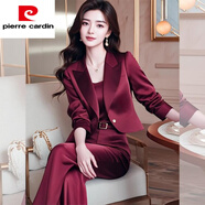 皮爾卡丹（pierre cardin）專柜商場(chǎng)撤回剪標(biāo)女裝搭配小香風(fēng)酒紅色西裝褲子職業(yè)套裝2025新款 酒紅套裝【外套+闊腿褲】 S 【斤以下】