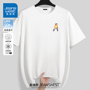 真維斯（Jeanswest）速干t恤男短袖夏季防曬UPF50+冰絲涼感半袖男士防曬運動跑步體恤 白色(傾斜字母胸標) 5XL (體重230-260斤)