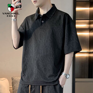 西域駱駝（VANCAMEL）短袖男夏季潮流寬松圓領(lǐng)上衣潮牌學(xué)生短袖T恤提花半袖T恤黑色 3XL