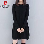 皮爾卡丹（pierre cardin）毛衣連衣裙女中長款寬松大碼打底衫圓領百搭毛衣裙打底裙秋冬新款 黑色 4XL 190