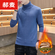 郝麥毛衣男高領(lǐng)加絨加厚修身純色百搭秋冬針織衫男休閑男士毛衣基礎(chǔ)款 藍(lán)色（加絨款） XL
