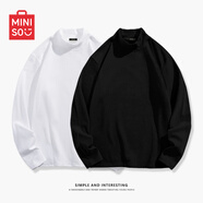 名創(chuàng  )優(yōu)品（MINISO）打底衫男秋冬季新款寬松內搭長(cháng)袖t恤加肥加大半高領(lǐng)帶絨保暖衣服 【半高領(lǐng)2件裝】白色+黑色 3XL (體重180-205斤左右)