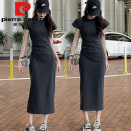皮爾卡丹（pierre cardin）夏季韓版中長(zhǎng)款過膝收腰氣質(zhì)顯瘦棉質(zhì)直筒休閑短袖T恤連衣裙子女 深灰色/原版質(zhì)量 【網(wǎng)紅推薦】今 XL 116-130斤