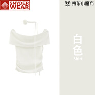 SNYDER WEAR多巴胺藍(lán)色女士短袖T恤法式掐腰花朵飄帶短款洋氣卡腰上衣一字肩 白色 L 【95-110斤】