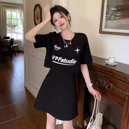 FOX.G新品連衣裙女裙子衣服女裝春季2025新款夏季大碼小個(gè)子顯瘦短裙 黑色T恤連衣裙 XL 【建議120-140斤】