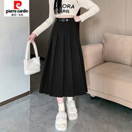 皮爾卡丹（pierre cardin）新款純色女百褶裙毛呢加厚中長(cháng)款新款高腰氣質(zhì)長(cháng)裙半身裙顯瘦 黑色【毛呢長(cháng)裙*同款腰帶】 【建議80-90斤】/加厚 S