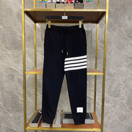 TNOM BIOWHE TB衛褲男新款束腳寬松休閑男女同款純棉長(cháng)褲四道杠條紋情侶運動(dòng)褲子 黑色 XL (3)