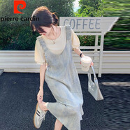 皮爾卡丹背帶裙套裝女2025新款夏季學(xué)院風(fēng)遮肉顯瘦減齡連衣裙兩件套 圖片色 優(yōu)質(zhì) 2XL 【125-135斤】