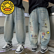 G.DUCKKIDS小黃鴨男童褲子春秋中童男褲子寶寶牛仔褲潮流長(cháng)褲超軟兒童洋氣韓 漫畫(huà)涂鴉牛仔褲 90 cm