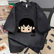 文頗100%純棉短袖t恤男女夏季爆款卡通女孩設(shè)計(jì)感印花高級(jí)情侶上衣潮 260克-黑 L 建議110-125斤