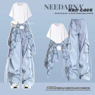 歐黛秀爵士舞服裝女套裝小個(gè)子松弛搭配一整套夏裝辣的妹酷颯炸街減齡20 藍色外套+白t+藍工褲【3個(gè)套】 S 建議75-90斤