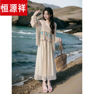 恒源祥云南旅游穿搭女裝民族風(fēng)套裝波西米亞連衣裙沙灘裙女海邊度假超仙 防曬開衫+吊帶+半身裙【三件套】 S