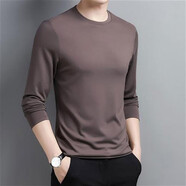 金盾秋季絲光棉羊奶絲+冰絲長(cháng)袖T恤男春秋中年人打底衫秋衣上衣百搭潮 咖啡色 圓領(lǐng)長(cháng)袖 M(建議90-105斤)