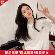 耐克（NIKE）短袖T恤男女情侶官方 新款字母LOGO刺繡純色全棉透氣圓領(lǐng)運(yùn)動半袖 AR4999-101/白色全棉 S (165/84A)