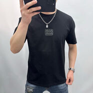 V-MENVMEN威曼圓領(lǐng)短袖T恤修身半袖夏季修身新款休閑印花男士百搭上衣 黑色81 常規(guī) S