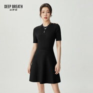 深呼吸DEEP BREATH女裝豎坑條金屬扣肩章針織連衣裙洋裝A500381 黑 S (2)