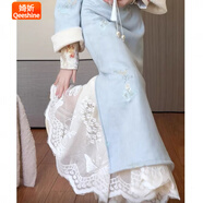 婍妡旗袍內(nèi)搭蕾絲襯裙百搭淑女打底蕾絲松緊復(fù)古旗袍搭配中長款半身裙 淺杏色襯裙 常規(guī) 均碼 (松緊腰88-130斤穿)