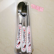 京婉ins可愛(ài)餐具三件套食品級不銹鋼筷子勺子叉子學(xué)生勺子套裝高顏值 kitty貓【透明盒】 四件套【筷子+勺子+叉子+盒子】