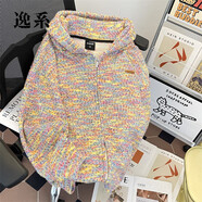 逸系毛衣歐美風(fēng)彩點(diǎn)開(kāi)衫毛衣男女款加厚連帽針織衫秋冬季潮流美式慵懶 彩色 M