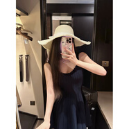 FSHE純欲性感甜美辣妹針織吊帶連衣裙女秋緊身收腰打底百褶A字短裙子 藏藍色 S