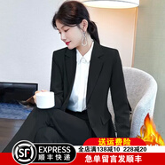 普妮姿黑色小西裝套裝女新款職業(yè)裝大學(xué)生職場面試正裝工作服西服外套秋 黑色加絨西裝 XL 【建議108-117斤】