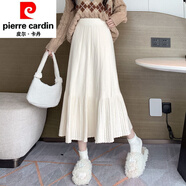 皮爾卡丹（pierre cardin）復(fù)古針織半身裙女2025春秋加厚高腰顯瘦百褶氣質(zhì)字魚尾裙子針織 乳白色 均碼