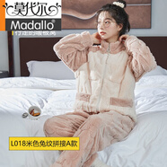 莫代爾睡衣女秋冬季法蘭絨加厚加絨2025新款休閑可外穿珊瑚絨家居服套裝 L018米色兔紋拼接A款 M