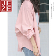 JEZE粉色襯衫女寬松2025春秋韓版薄款休閑外套蝙蝠衫上衣百搭長袖襯衣 粉色【z】 L 【100-110斤】